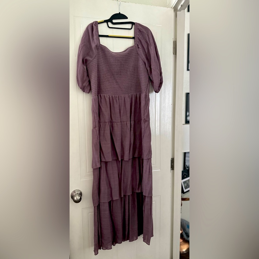 Mauve ruffle maxi dress with elastic bust fully lined XL